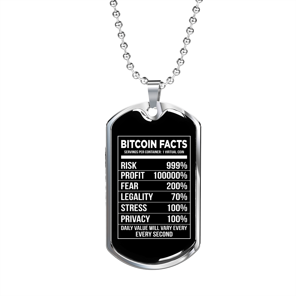 Bitcoin Facts Crypto Necklace Stainless Steel or 18k Gold Dog Tag 24" Chain-Express Your Love Gifts