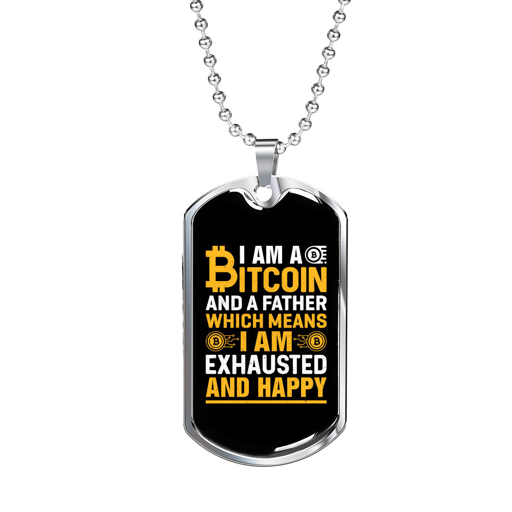 Bitcoin Father Crypto Necklace Stainless Steel or 18k Gold Dog Tag 24" Chain-Express Your Love Gifts