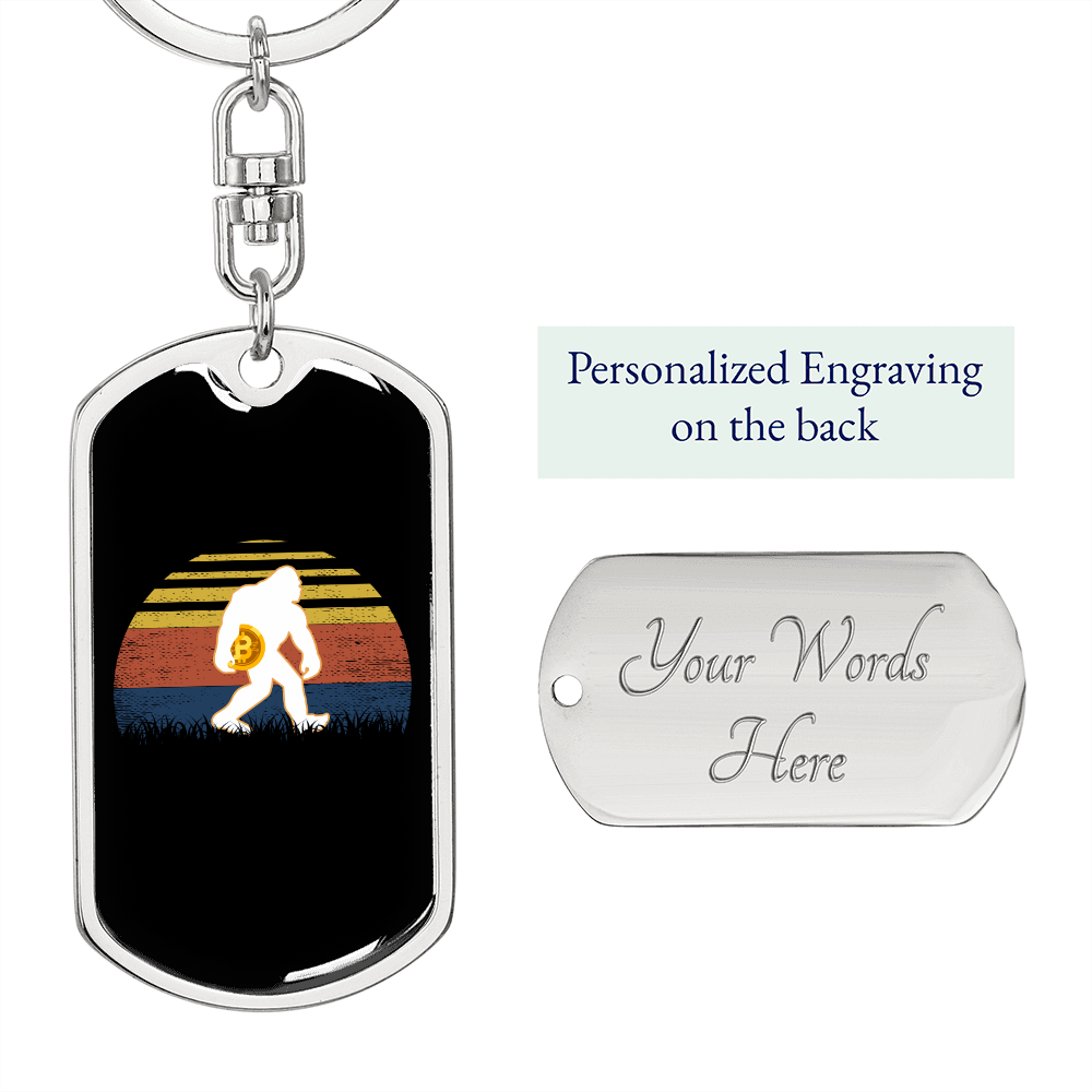 Bitcoin Gorilla Crypto Keychain Stainless Steel or 18k Gold Dog Tag Keyring-Express Your Love Gifts