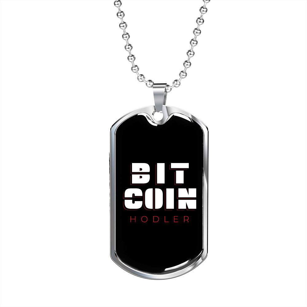 Bitcoin Hodler Crypto Necklace Stainless Steel or 18k Gold Dog Tag 24" Chain-Express Your Love Gifts