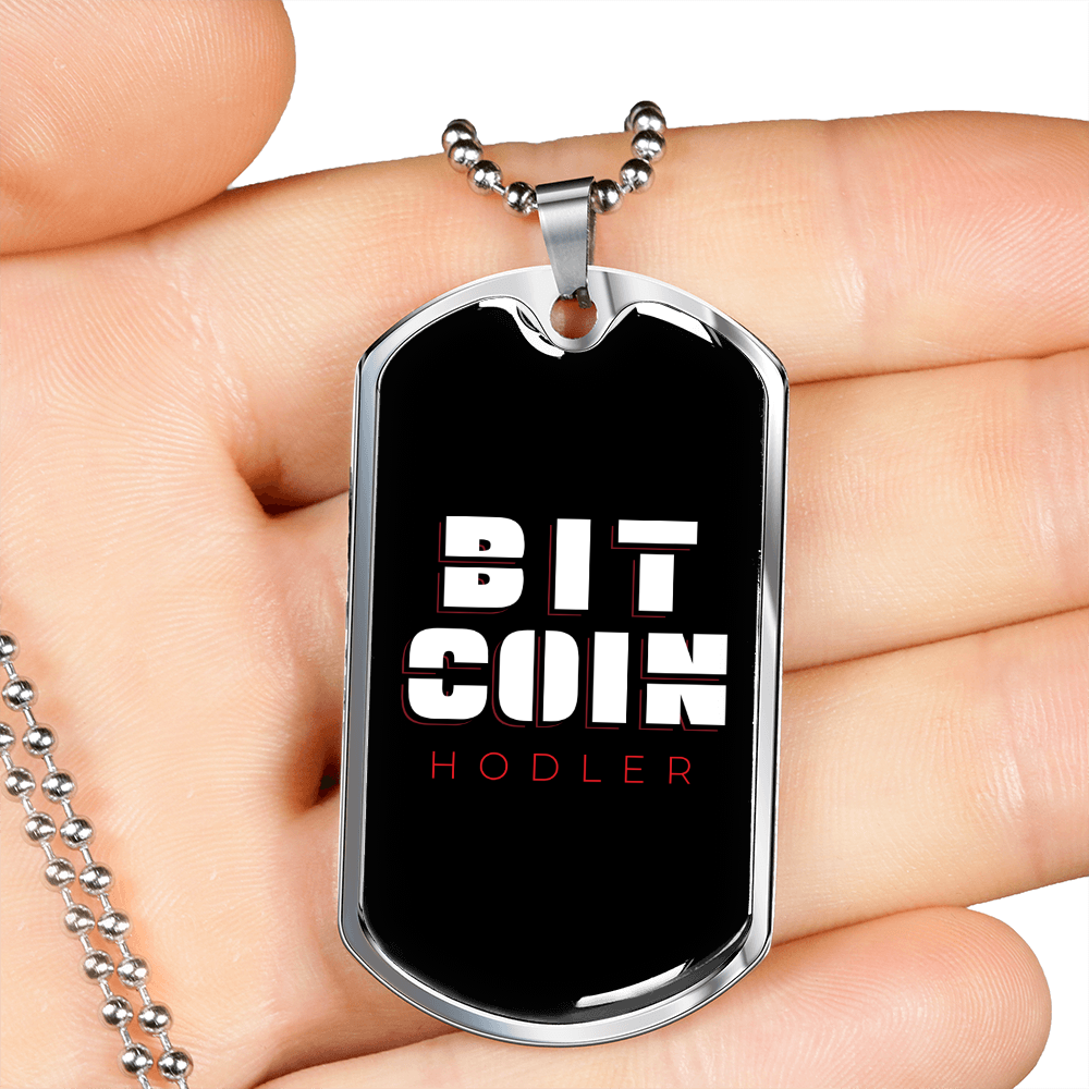 Bitcoin Hodler Crypto Necklace Stainless Steel or 18k Gold Dog Tag 24" Chain-Express Your Love Gifts
