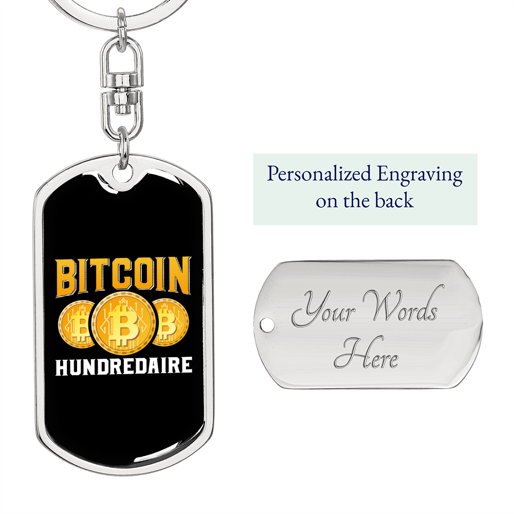 Bitcoin Hundredaire Crypto Keychain Stainless Steel or 18k Gold Dog Tag Keyring-Express Your Love Gifts