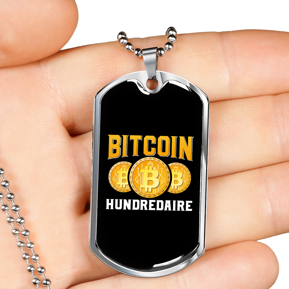 Bitcoin Hundredaire Crypto Necklace Stainless Steel or 18k Gold Dog Tag 24" Chain-Express Your Love Gifts