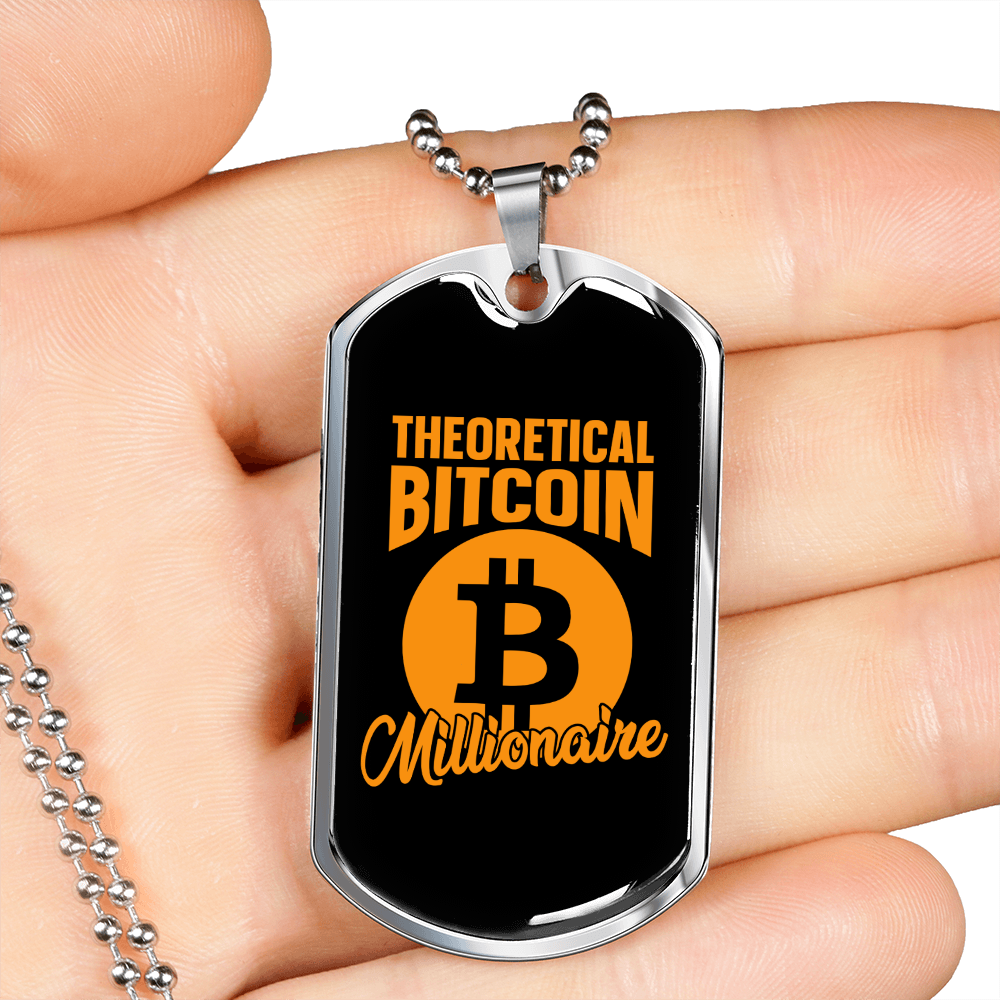 Bitcoin Millionaire Crypto Necklace Stainless Steel or 18k Gold Dog Tag 24" Chain-Express Your Love Gifts