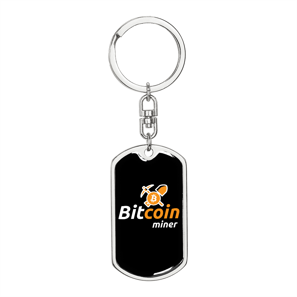 Bitcoin Miner Crypto Keychain Stainless Steel or 18k Gold Dog Tag Keyring-Express Your Love Gifts