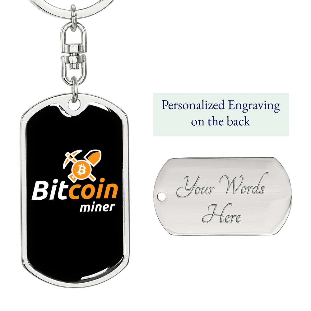 Bitcoin Miner Crypto Keychain Stainless Steel or 18k Gold Dog Tag Keyring-Express Your Love Gifts