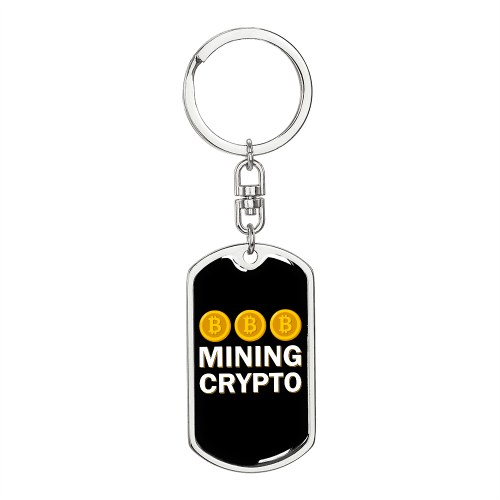 Bitcoin Mining Crypto Crypto Keychain Stainless Steel or 18k Gold Dog Tag Keyring-Express Your Love Gifts