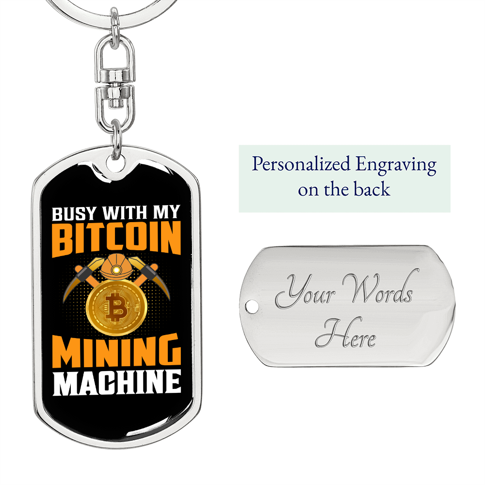 Bitcoin Mining Machine Crypto Keychain Stainless Steel or 18k Gold Dog Tag Keyring-Express Your Love Gifts