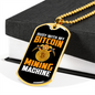 Bitcoin Mining Machine Crypto Necklace Stainless Steel or 18k Gold Dog Tag 24" Chain-Express Your Love Gifts