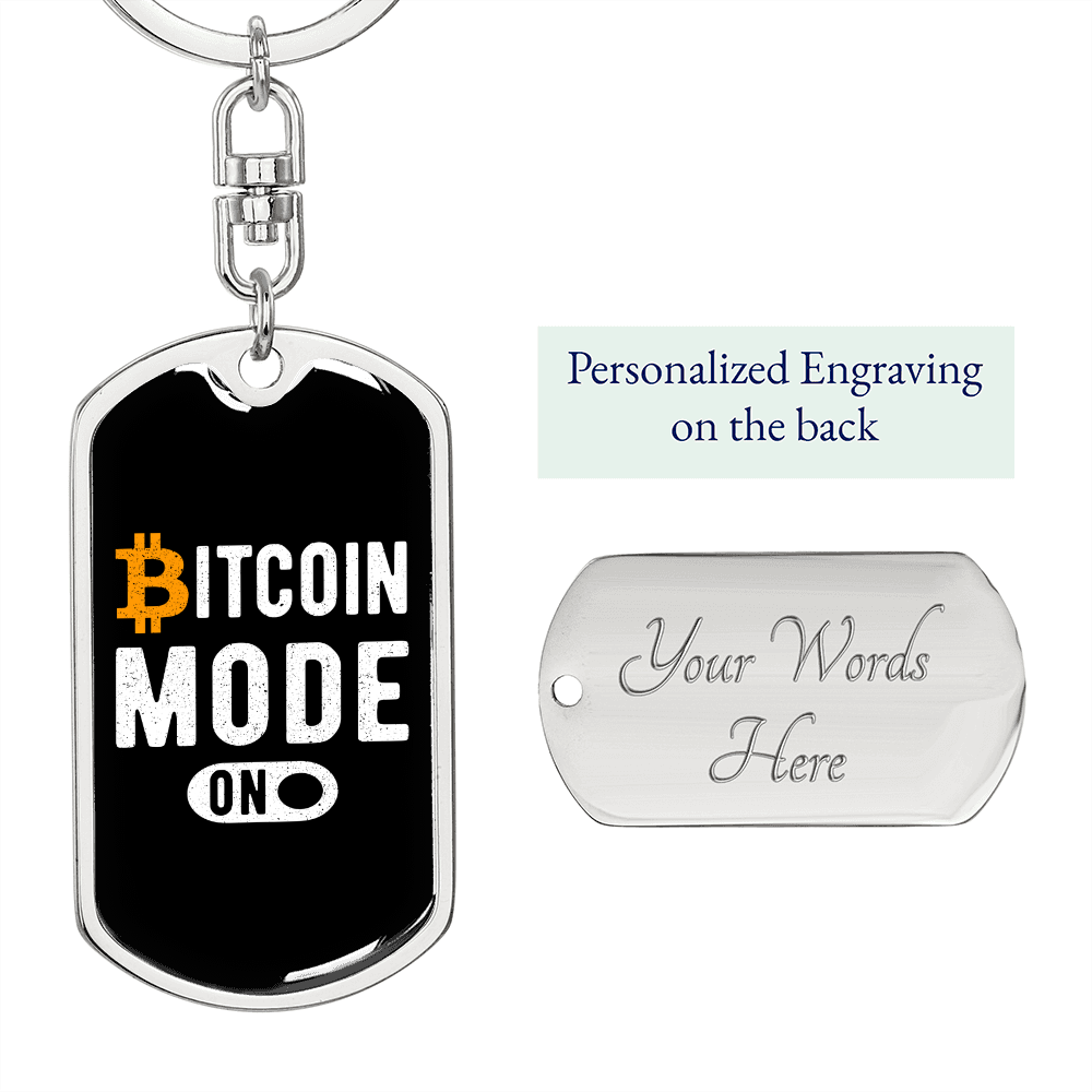 Bitcoin Mode On Crypto Keychain Stainless Steel or 18k Gold Dog Tag Keyring-Express Your Love Gifts