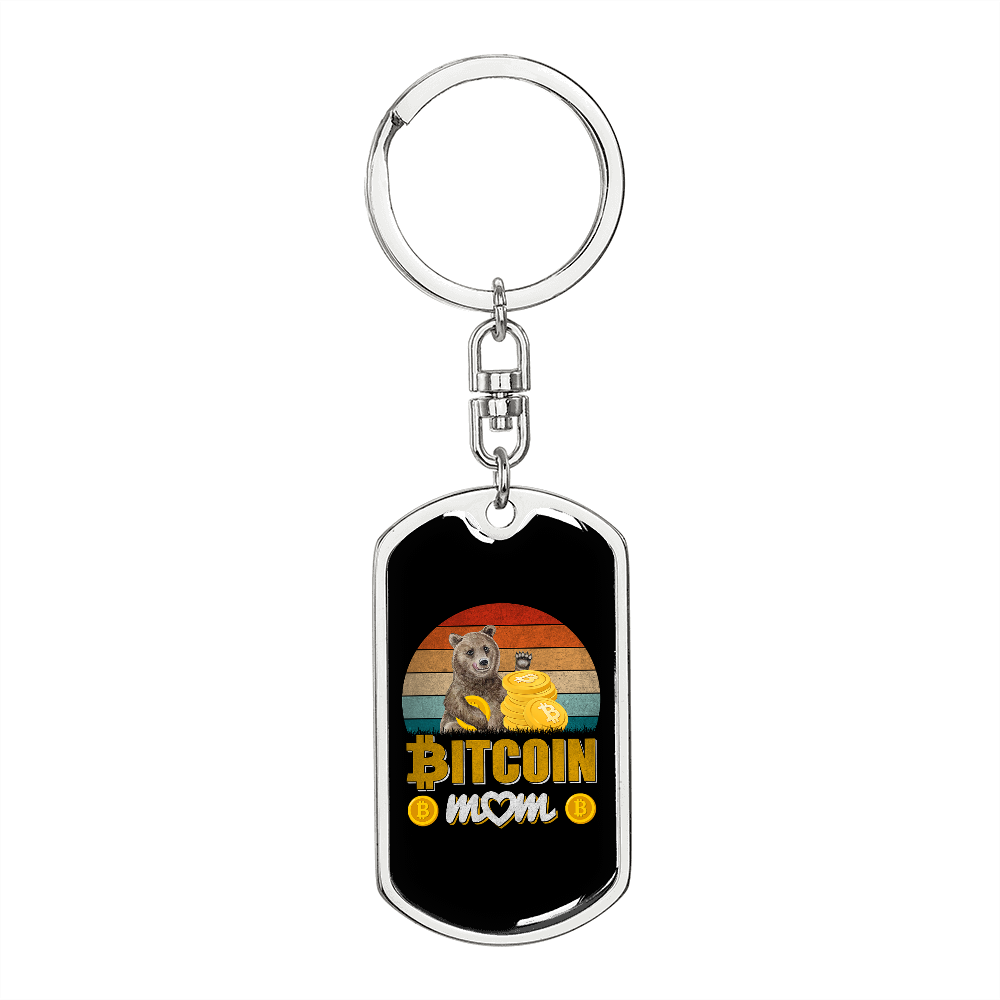 Bitcoin Mom Crypto Keychain Stainless Steel or 18k Gold Dog Tag Keyring-Express Your Love Gifts