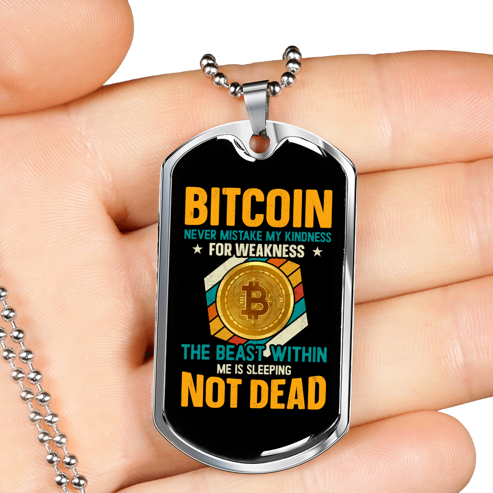 Bitcoin Not Dead Crypto Necklace Stainless Steel or 18k Gold Dog Tag 24" Chain-Express Your Love Gifts
