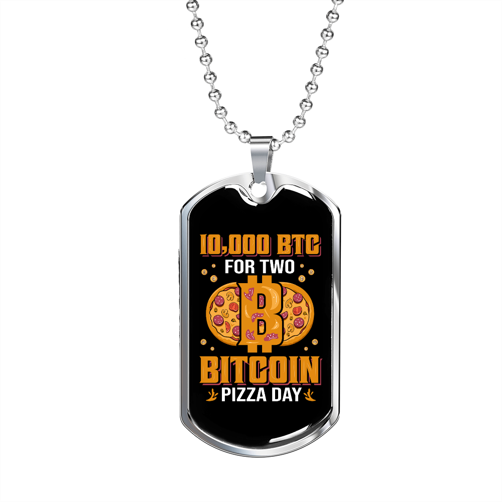 Bitcoin Pizza Day Crypto Necklace Stainless Steel or 18k Gold Dog Tag 24" Chain-Express Your Love Gifts