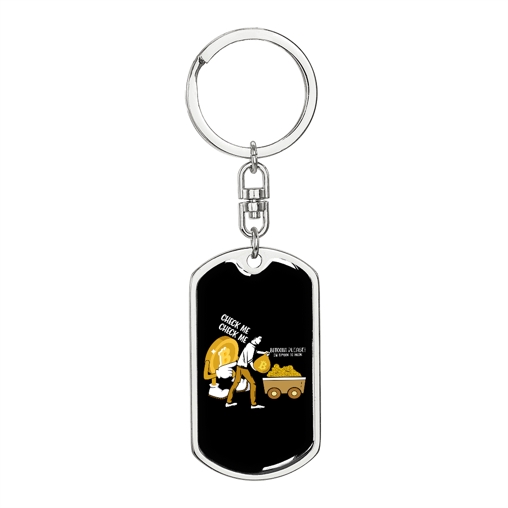 Bitcoin Please Crypto Keychain Stainless Steel or 18k Gold Dog Tag Keyring-Express Your Love Gifts