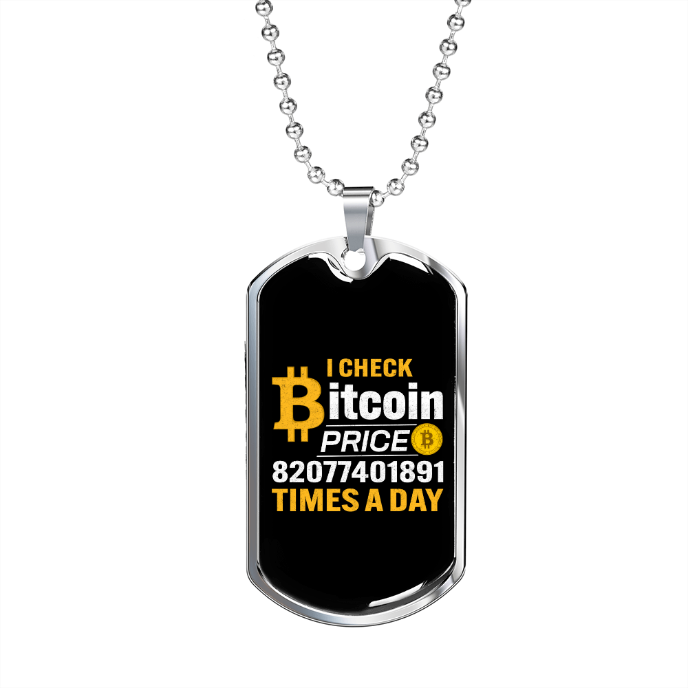 Bitcoin Price Check Crypto Necklace Stainless Steel or 18k Gold Dog Tag 24" Chain-Express Your Love Gifts