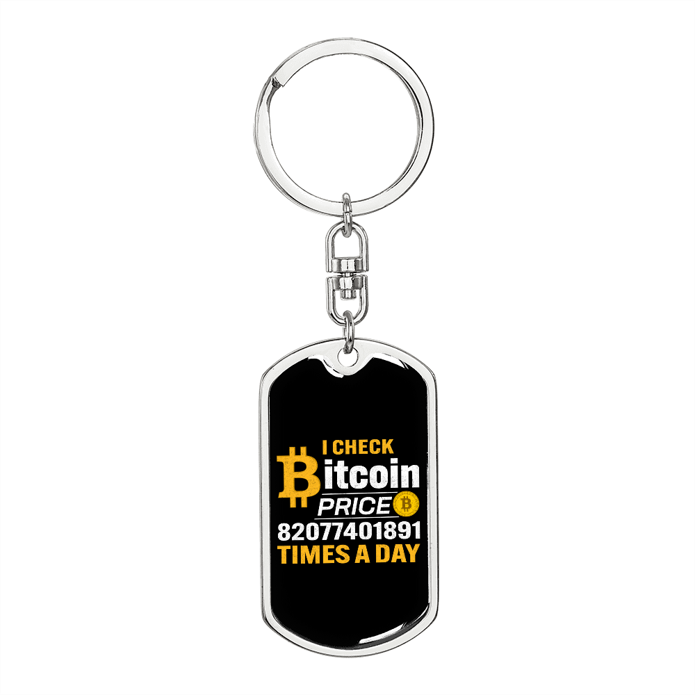 Bitcoin Price Crypto Keychain Stainless Steel or 18k Gold Dog Tag Keyring-Express Your Love Gifts