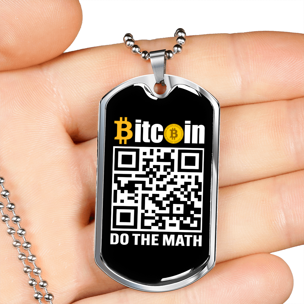 Bitcoin QR Code Crypto Necklace Stainless Steel or 18k Gold Dog Tag 24" Chain-Express Your Love Gifts