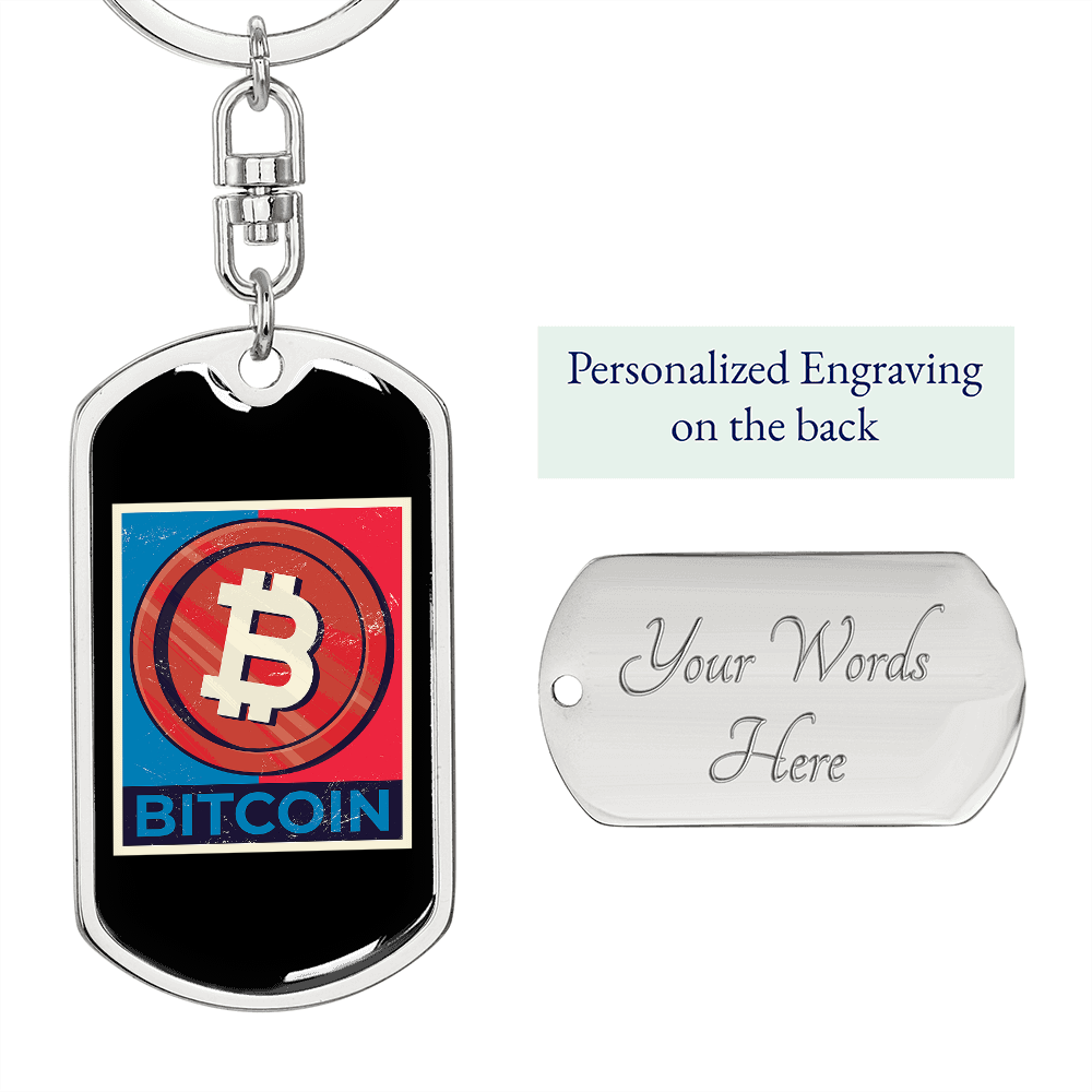 Bitcoin Red Crypto Keychain Stainless Steel or 18k Gold Dog Tag Keyring-Express Your Love Gifts