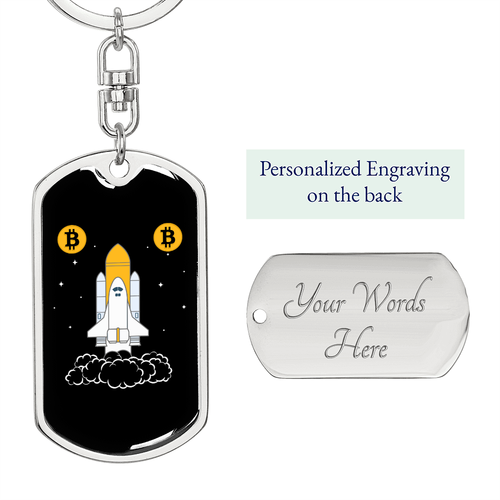 Bitcoin Rocket Crypto Keychain Stainless Steel or 18k Gold Dog Tag Keyring-Express Your Love Gifts