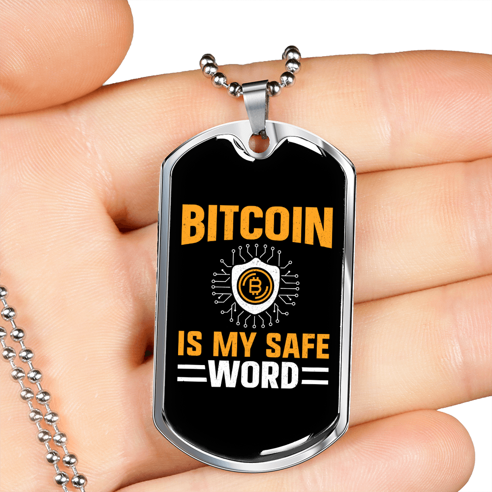 Bitcoin si My Safe Crypto Necklace Stainless Steel or 18k Gold Dog Tag 24" Chain-Express Your Love Gifts