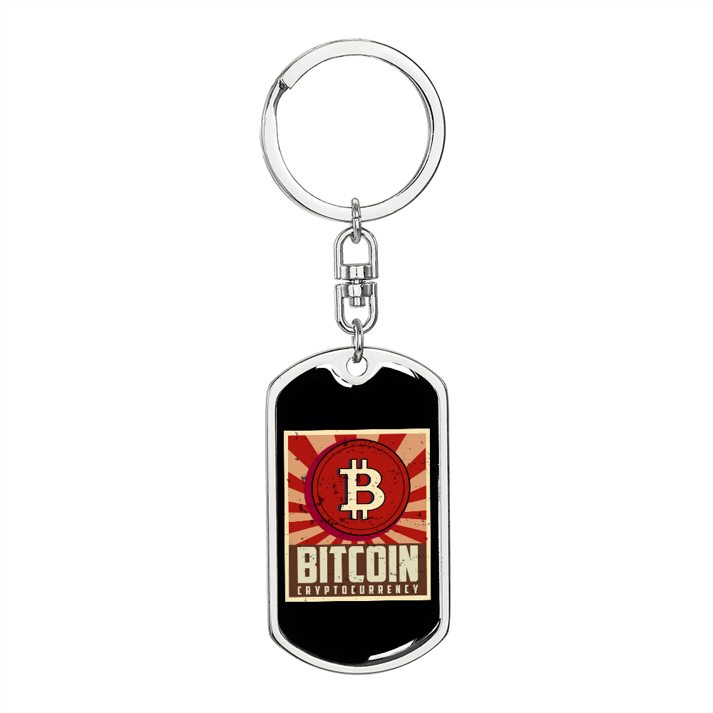 Bitcoin Sign Cryptocurrency Crypto Keychain Stainless Steel or 18k Gold Dog Tag Keyring-Express Your Love Gifts