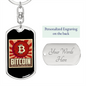 Bitcoin Sign Cryptocurrency Crypto Keychain Stainless Steel or 18k Gold Dog Tag Keyring-Express Your Love Gifts