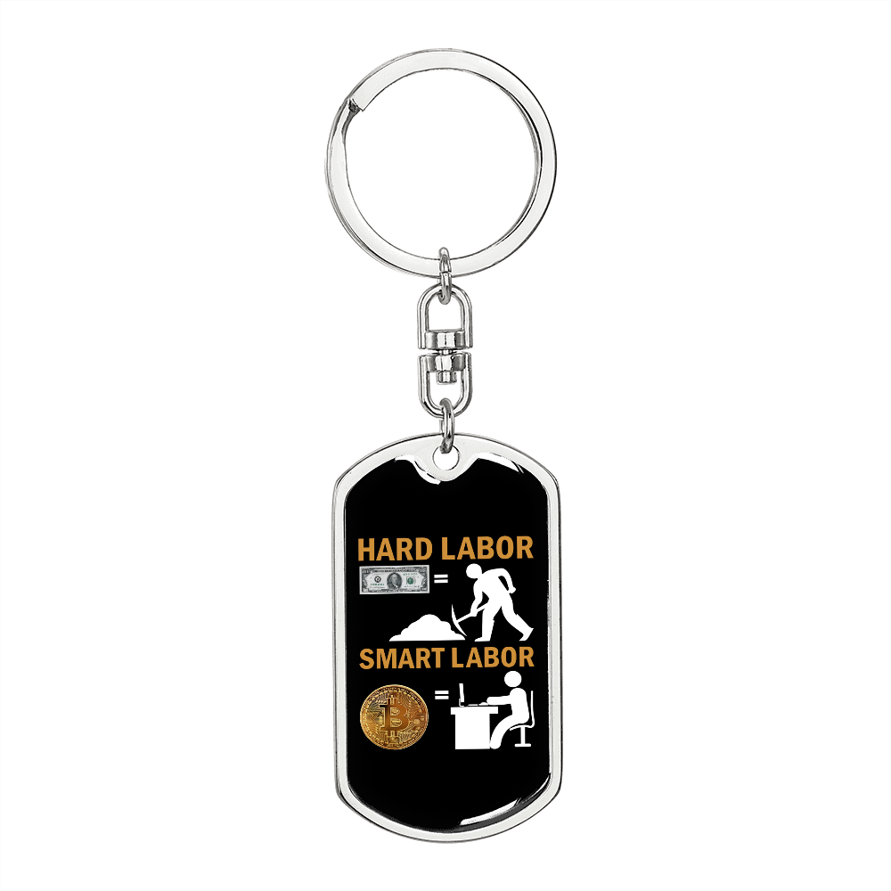 Bitcoin Smart Labor Crypto Keychain Stainless Steel or 18k Gold Dog Tag Keyring-Express Your Love Gifts