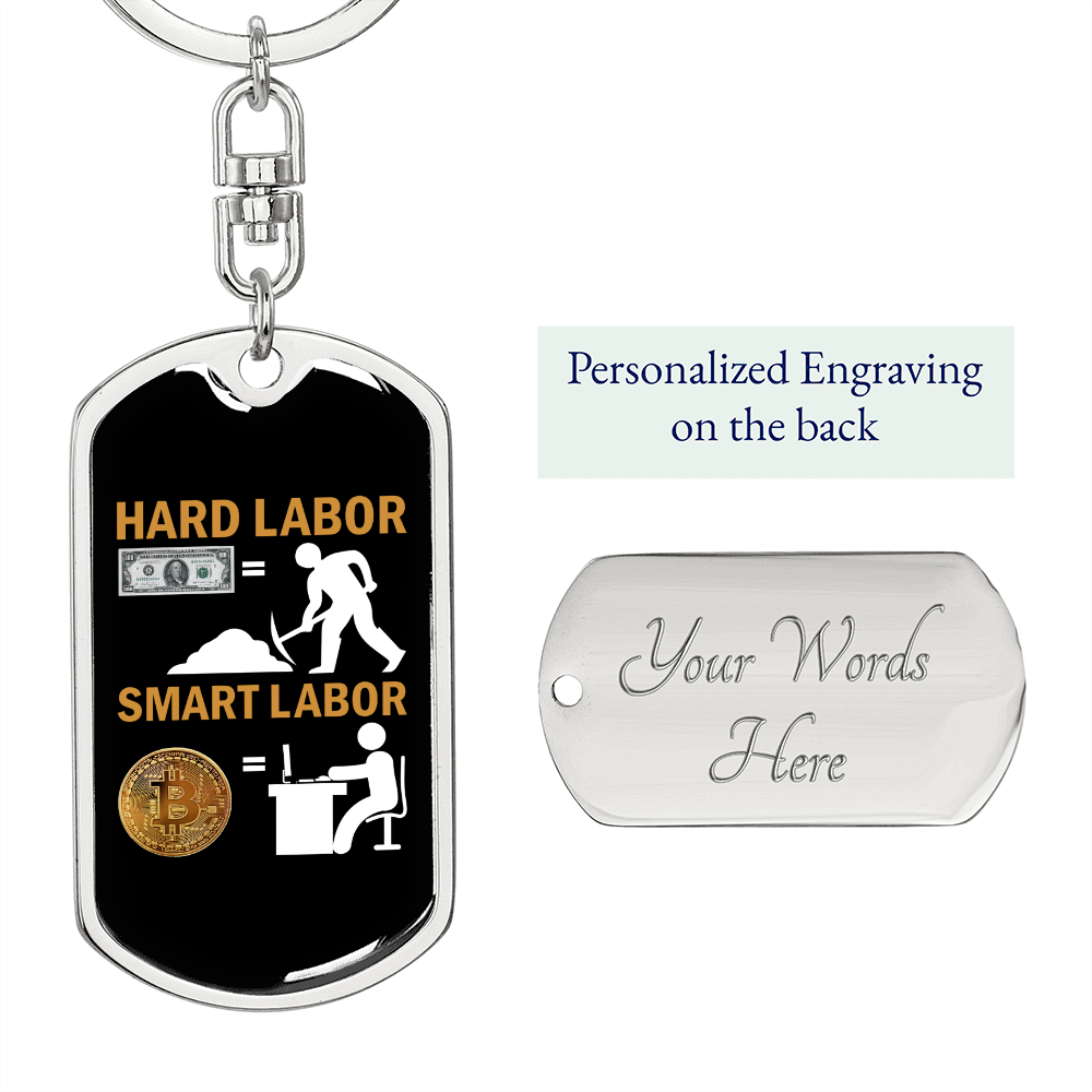 Bitcoin Smart Labor Crypto Keychain Stainless Steel or 18k Gold Dog Tag Keyring-Express Your Love Gifts