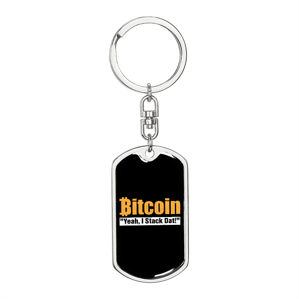 Bitcoin Stack Dat Crypto Keychain Stainless Steel or 18k Gold Dog Tag Keyring-Express Your Love Gifts