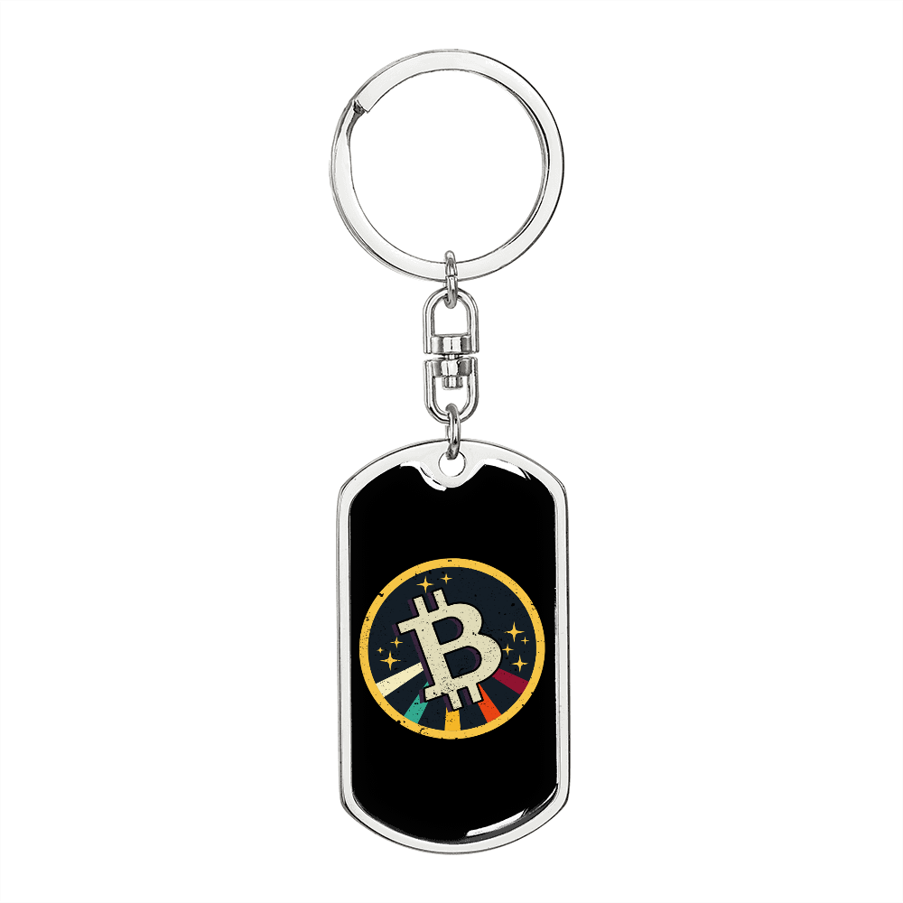 Bitcoin Star Crypto Keychain Stainless Steel or 18k Gold Dog Tag Keyring-Express Your Love Gifts