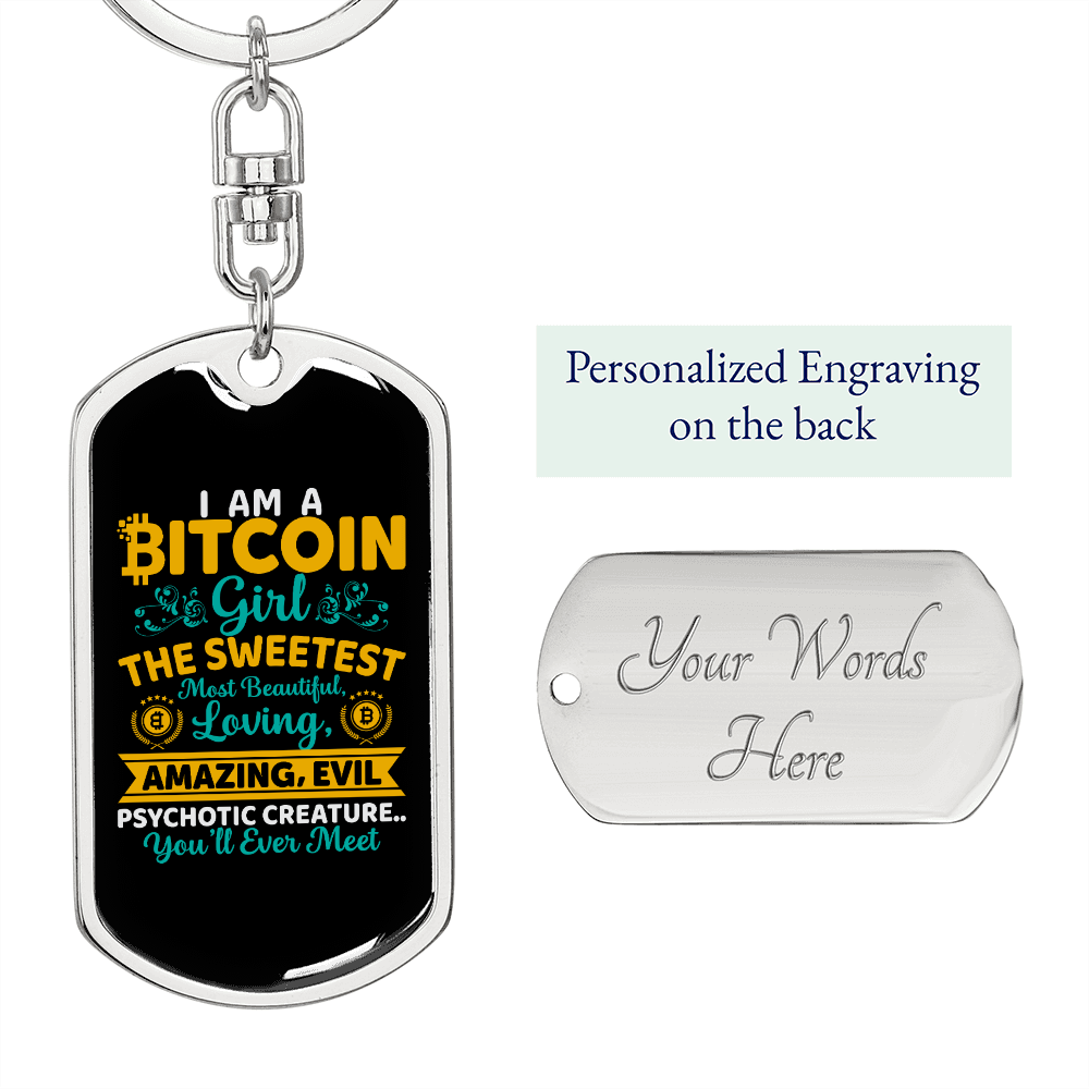 Bitcoin Sweetest Girl Crypto Keychain Stainless Steel or 18k Gold Dog Tag Keyring-Express Your Love Gifts
