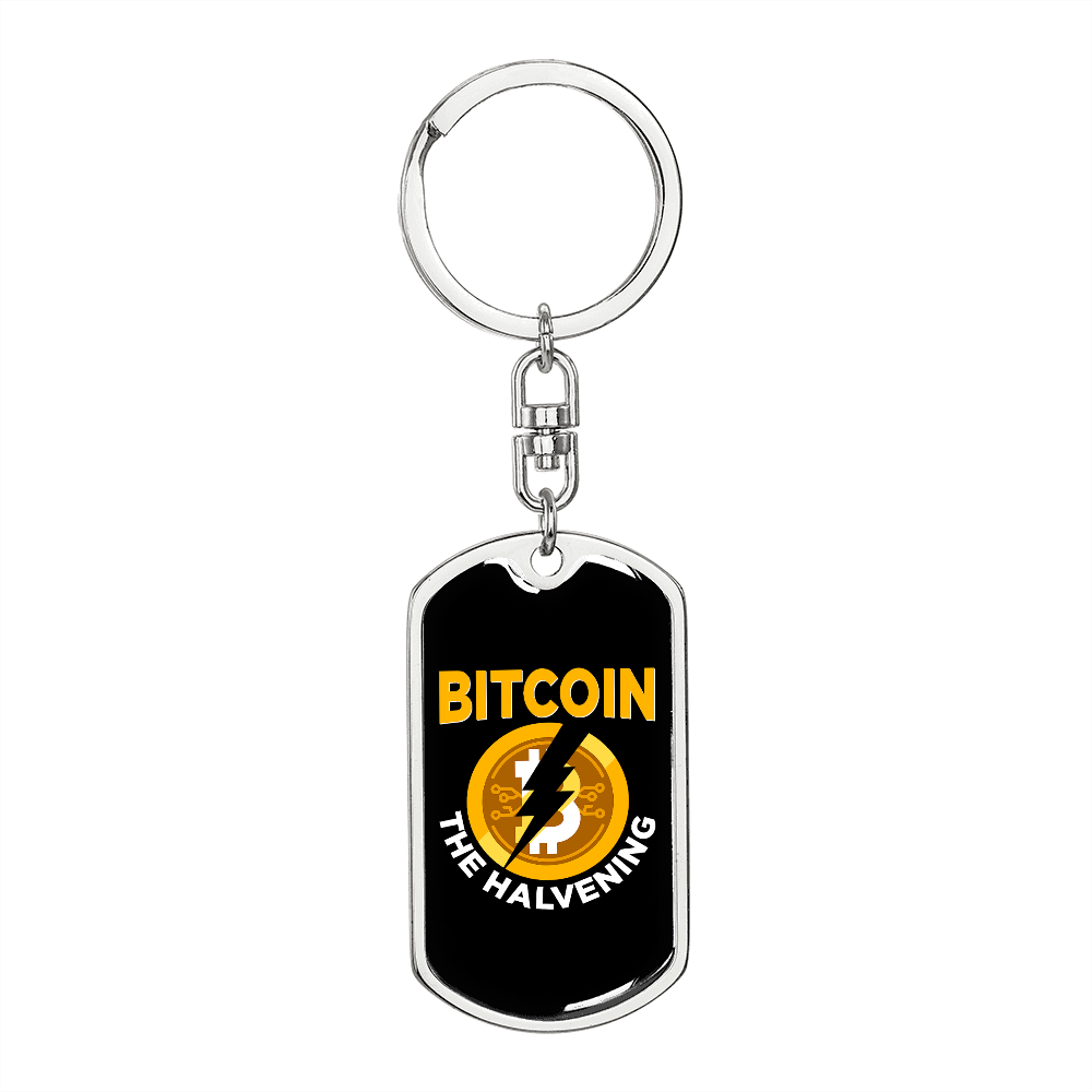 Bitcoin The Halvening Crypto Keychain Stainless Steel or 18k Gold Dog Tag Keyring-Express Your Love Gifts