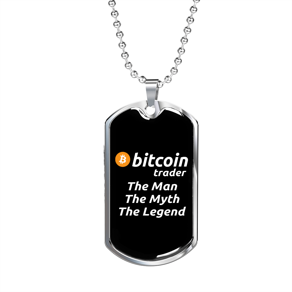 Bitcoin Trader Crypto Necklace Stainless Steel or 18k Gold Dog Tag 24" Chain-Express Your Love Gifts