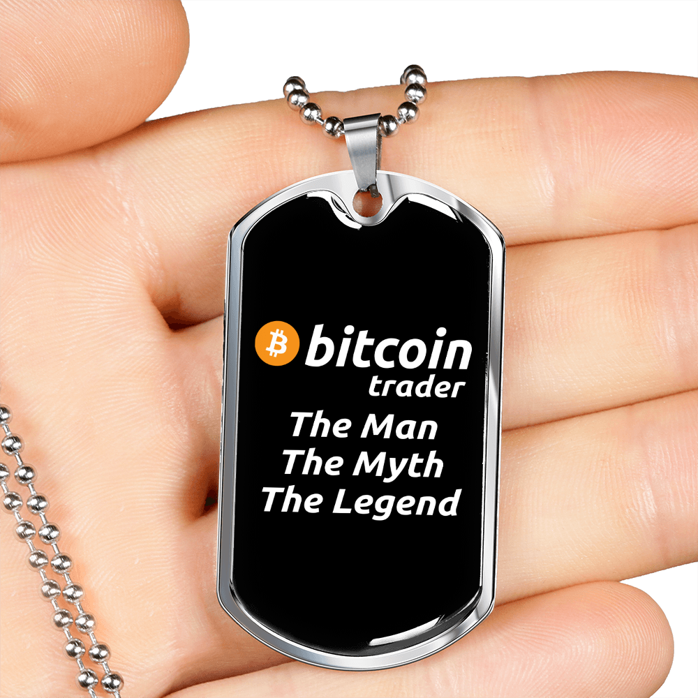 Bitcoin Trader Crypto Necklace Stainless Steel or 18k Gold Dog Tag 24" Chain-Express Your Love Gifts