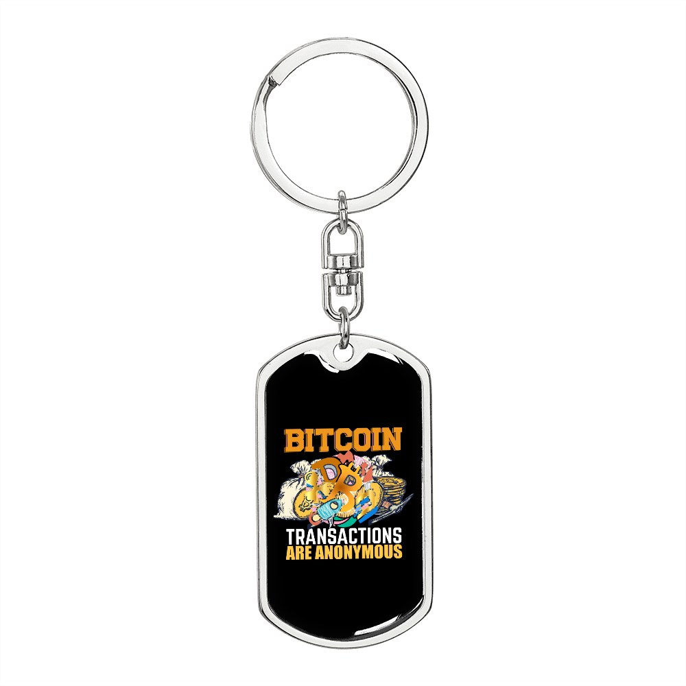 Bitcoin Transactions Crypto Keychain Stainless Steel or 18k Gold Dog Tag Keyring-Express Your Love Gifts