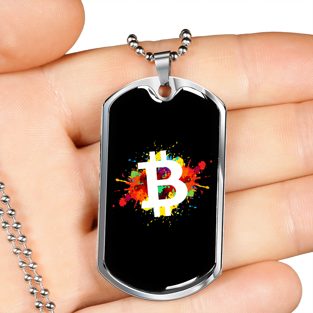 Bitcoin Universe Crypto Necklace Stainless Steel or 18k Gold Dog Tag 24" Chain-Express Your Love Gifts
