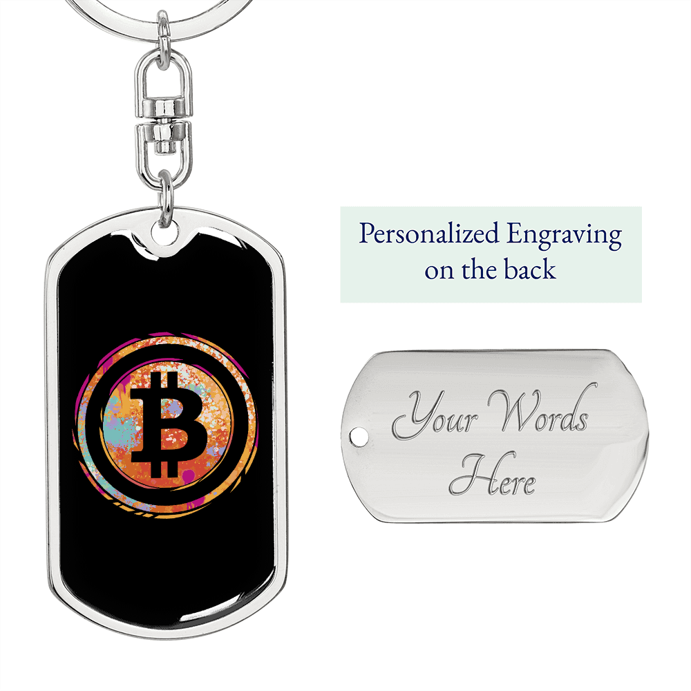 Bitcoin Watercolor Crypto Keychain Stainless Steel or 18k Gold Dog Tag Keyring-Express Your Love Gifts