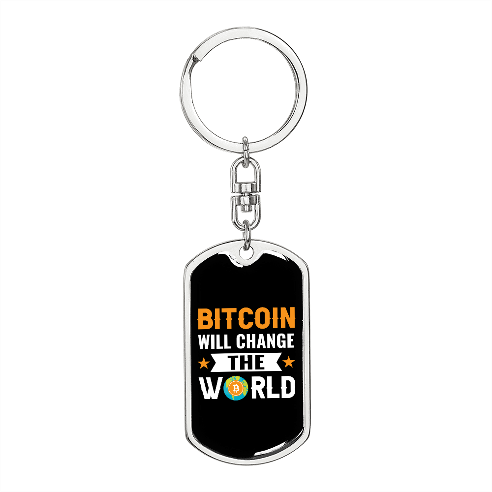 Bitcoin Will Change The World Crypto Keychain Stainless Steel or 18k Gold Dog Tag Keyring-Express Your Love Gifts