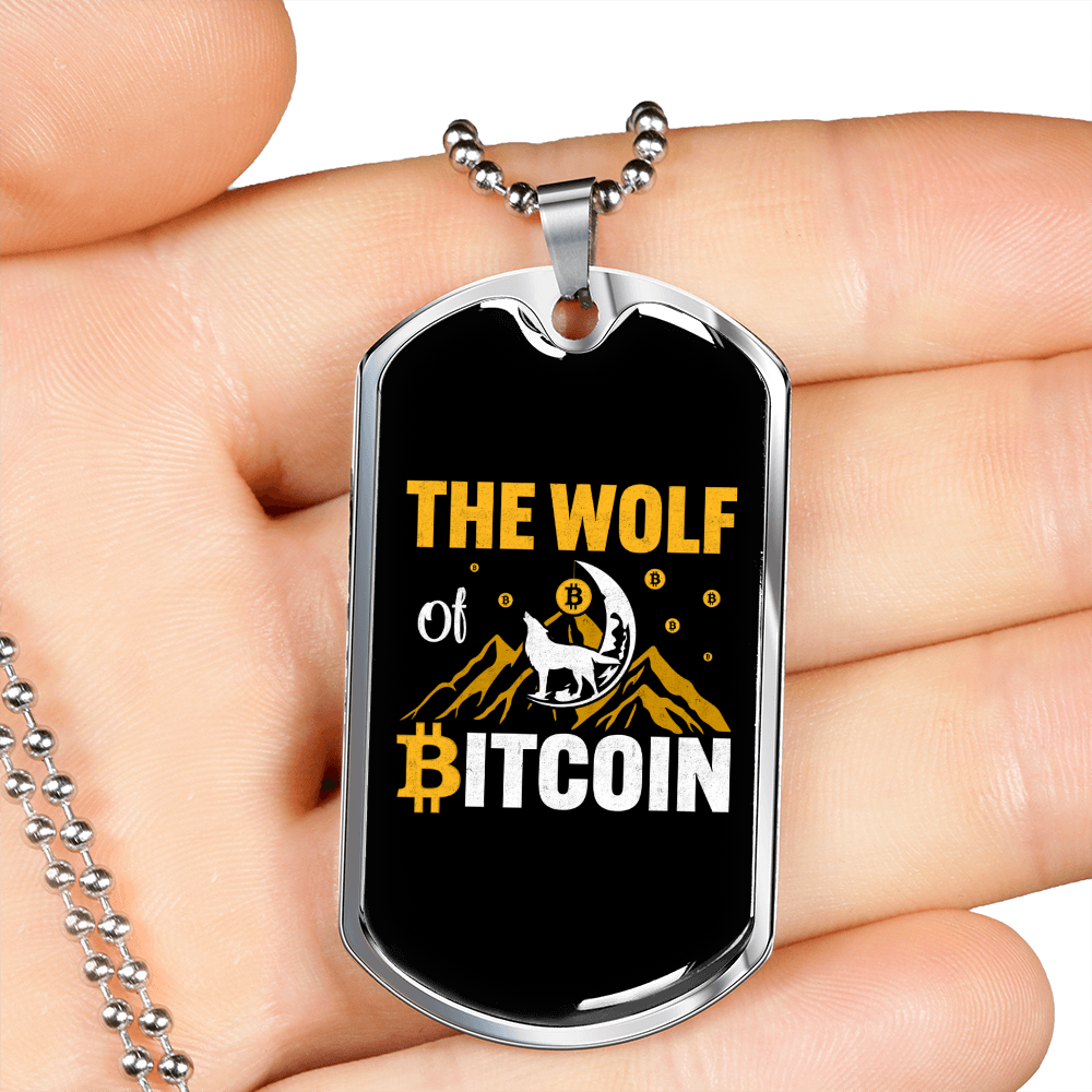 Bitcoin Wolf Crypto Necklace Stainless Steel or 18k Gold Dog Tag 24" Chain-Express Your Love Gifts