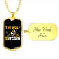 Bitcoin Wolf Crypto Necklace Stainless Steel or 18k Gold Dog Tag 24" Chain-Express Your Love Gifts