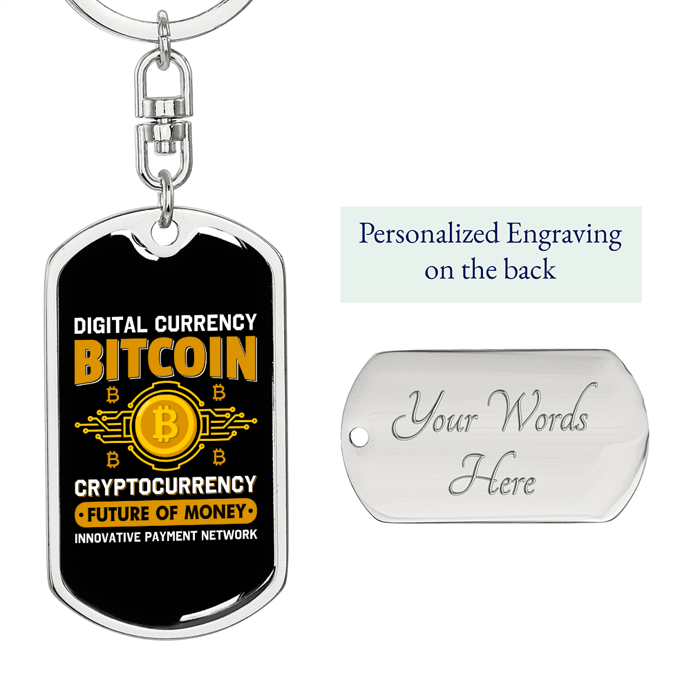 Bitocin Digital Currency Crypto Keychain Stainless Steel or 18k Gold Dog Tag Keyring-Express Your Love Gifts
