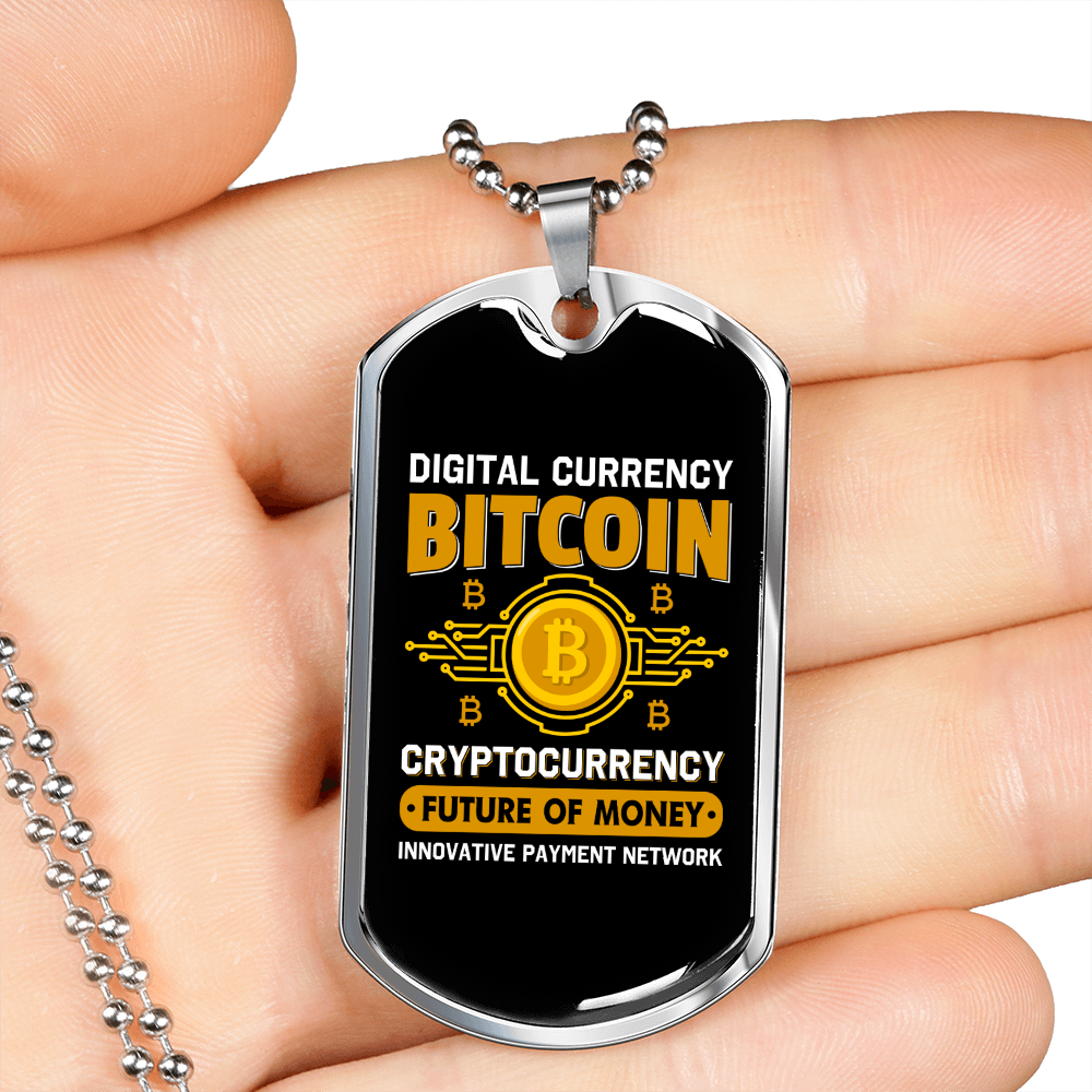 Bitocin Digital Currency Crypto Necklace Stainless Steel or 18k Gold Dog Tag 24" Chain-Express Your Love Gifts