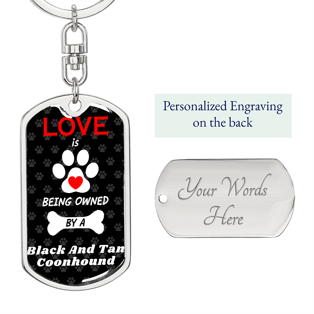 Black And Tan Coonhound Keychain Stainless Steel or 18k Gold Dog Tag Keyring-Express Your Love Gifts