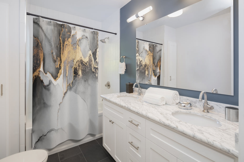 Black Gold Abstract Stylish Design 71" x 74" Elegant Waterproof Shower Curtain for a Spa-like Bathroom Paradise Exceptional Craftsmanship-Express Your Love Gifts