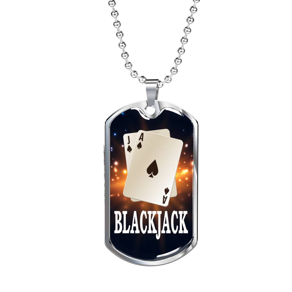 Black Jack Dog Tag Stainless Steel or 18k Gold 24" Chain-Express Your Love Gifts