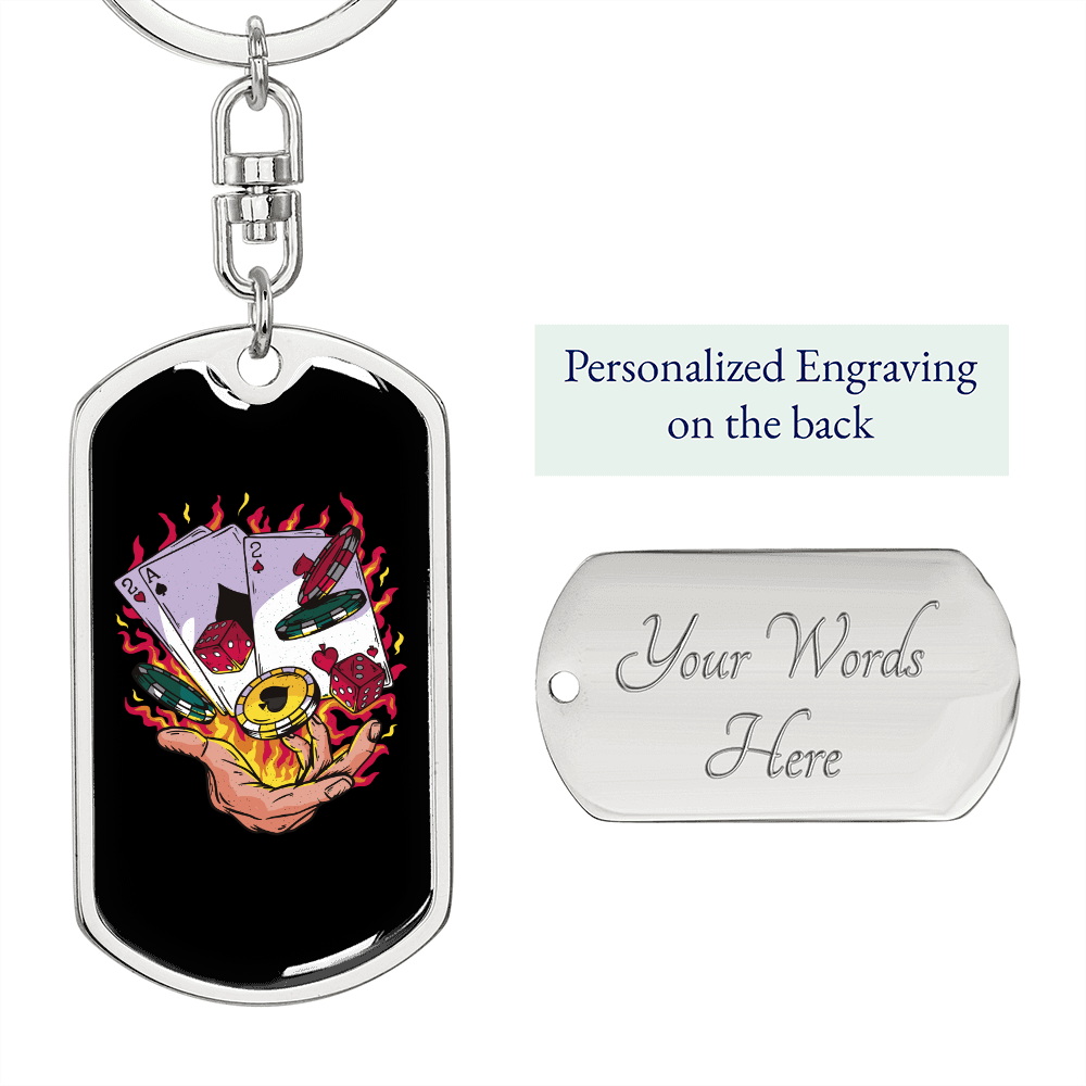 Black Jack Hand Gambler Keychain Stainless Steel or 18k Gold Dog Tag Keyring-Express Your Love Gifts