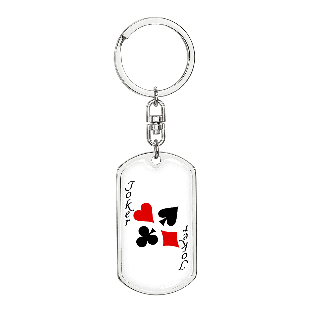 Black Joker Gambler Keychain Stainless Steel or 18k Gold Dog Tag Keyring-Express Your Love Gifts