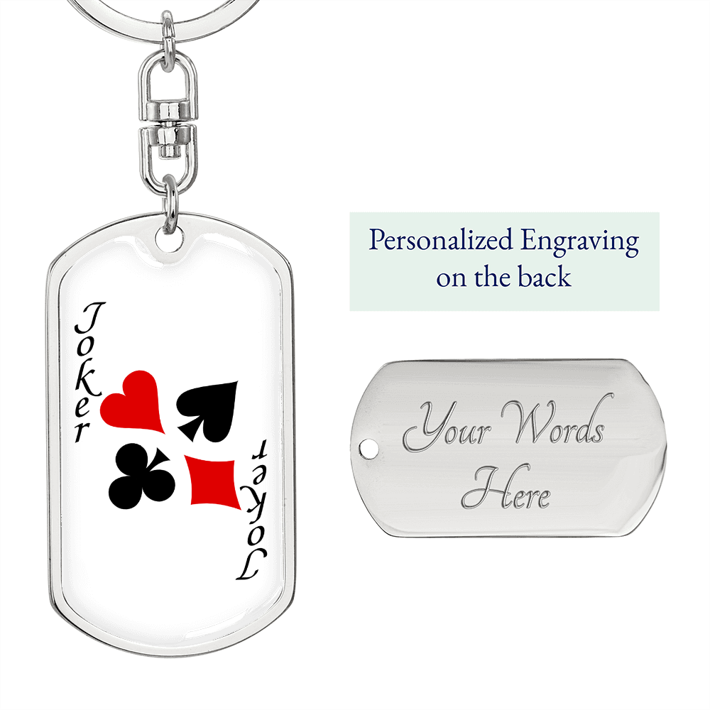 Black Joker Gambler Keychain Stainless Steel or 18k Gold Dog Tag Keyring-Express Your Love Gifts