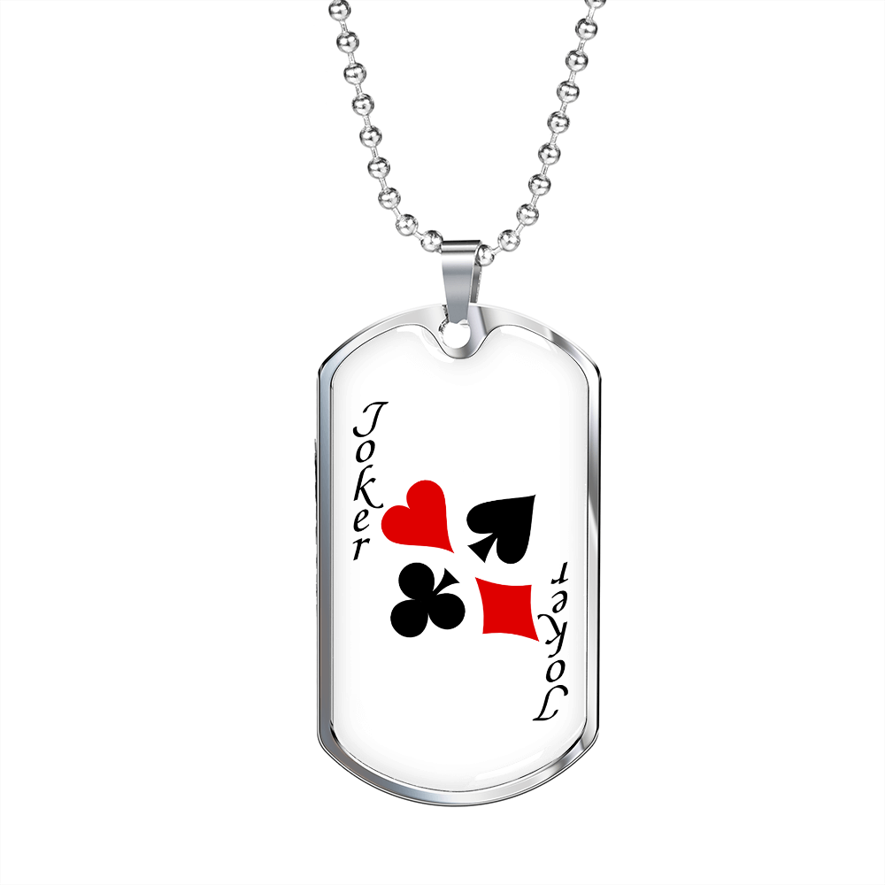 Black Joker Gambler Necklace Stainless Steel or 18k Gold Dog Tag 24" Chain-Express Your Love Gifts