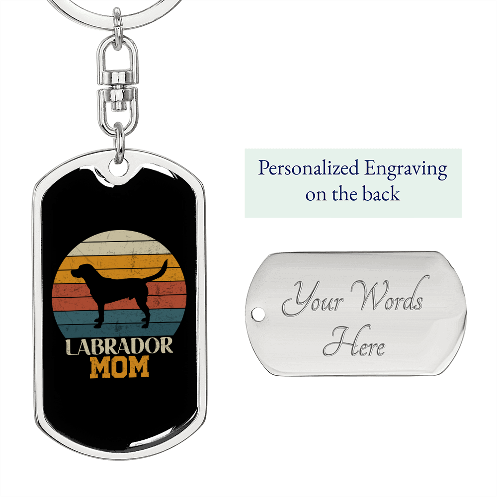Black Labrador Mom Keychain Stainless Steel or 18k Gold Dog Tag Keyring-Express Your Love Gifts